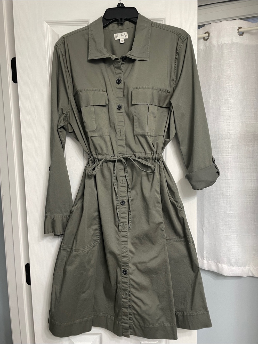 Wonderly Olive Green Long Sleeve Shirt Dress